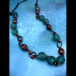 Green recycled glass bead with copper necklace
